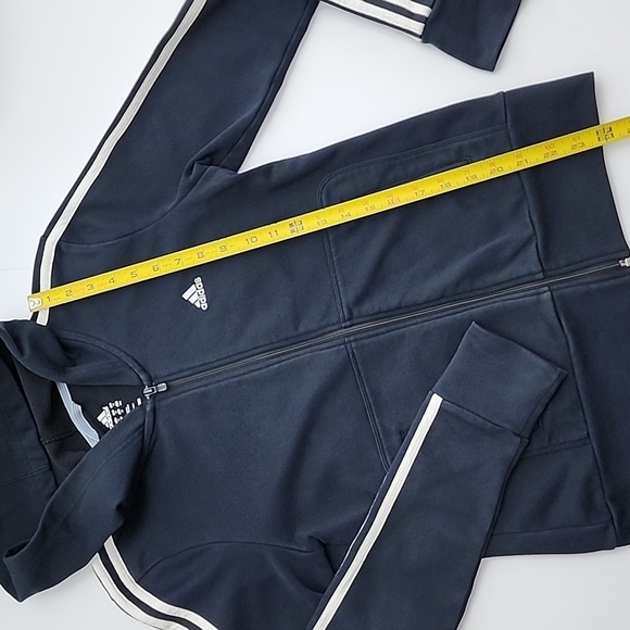 Adidas Women's Navy White Full  Zip Hoodie 3 Stripes Pockets Size Medium - Picture 11 of 13